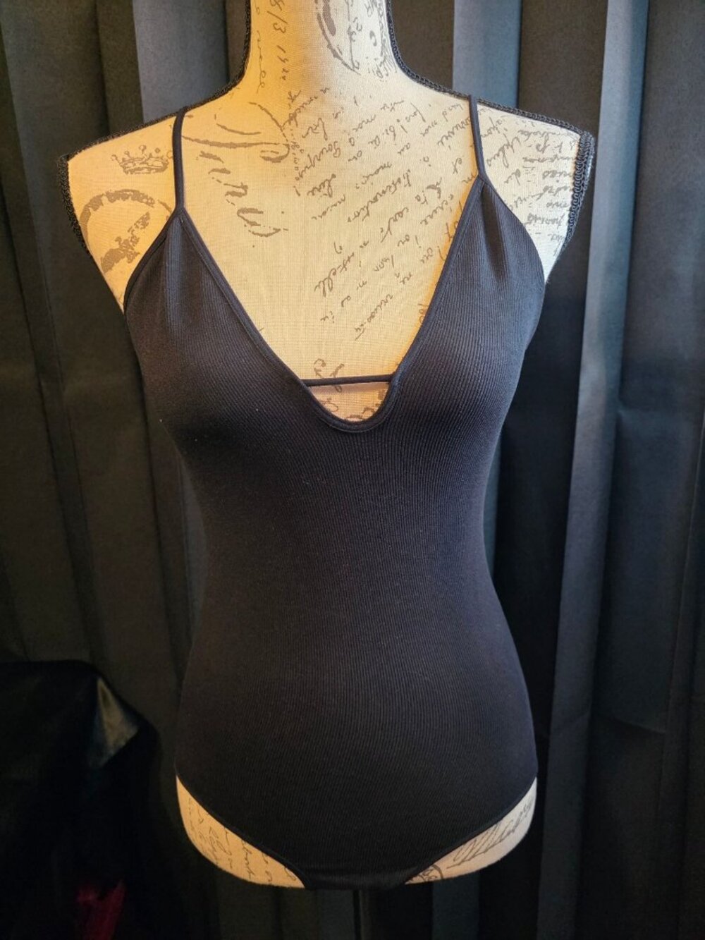 Free People Intimately Black Ribbed Bodysuit With Adjustable Straps - Womens Siz